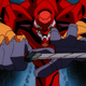 Evangelion Unit-02 leaps into action.
